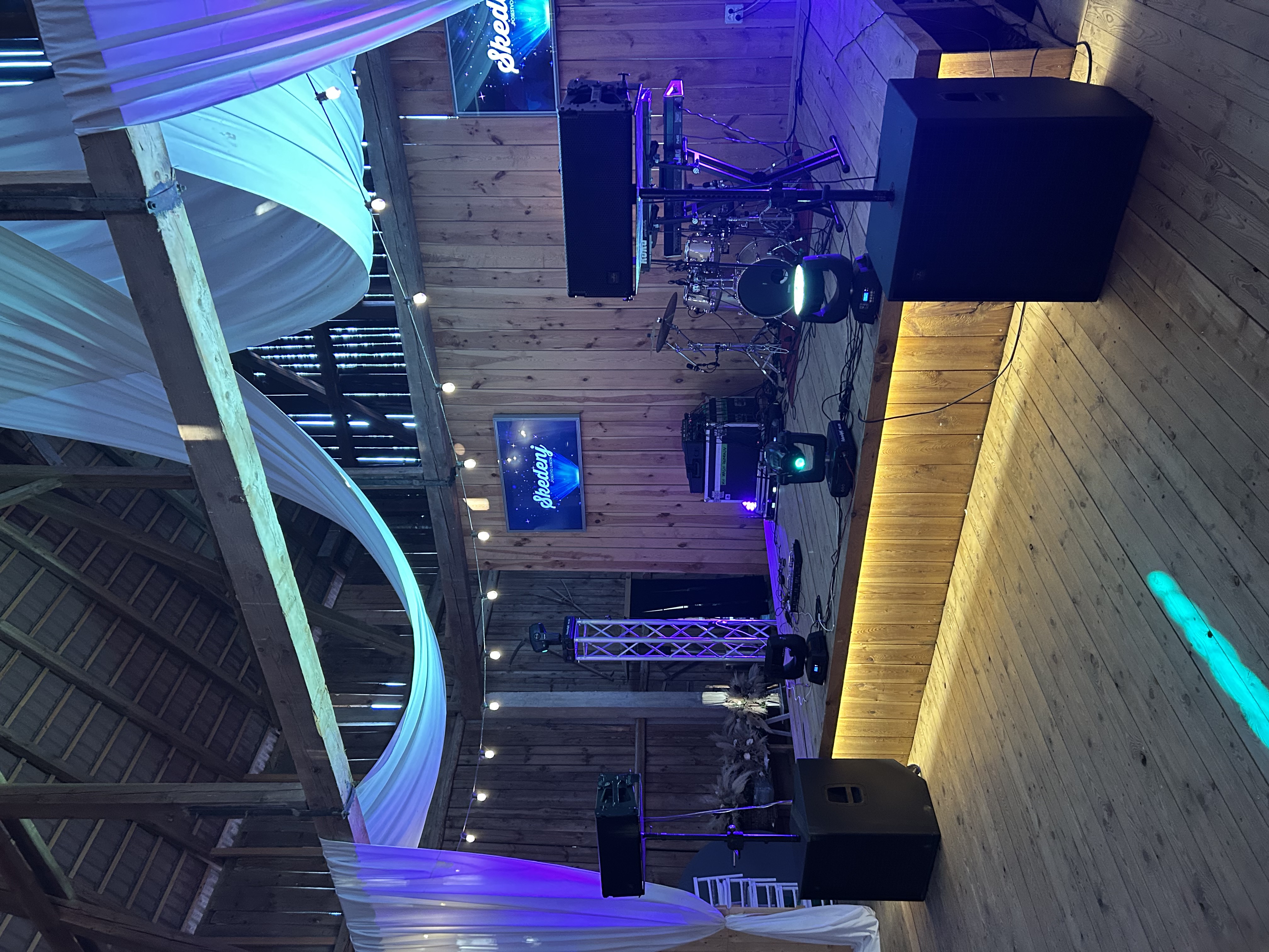 Sound and lighting setup for a wedding